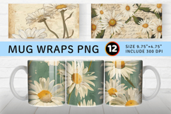 Vintage Daisy Junk Journal mug wrap sublimation Designs Product Image 1