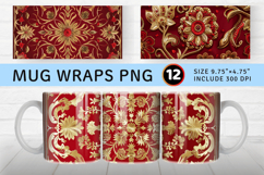Red &amp; Gold Embroidery Mug Wrap Sublimation Designs Product Image 1