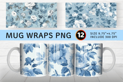 Dusty Blue Floral Mug Wrap Sublimation Designs Product Image 1