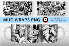 Abstract Black &amp; White Doodle Mug Wrap Sublimation Designs Product Image 1