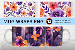 Purple Orange Watercolor Floral Mug Wrap Sublimation Designs Product Image 1