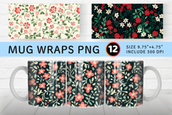 Red &amp; Green Cute Tiny Floral Mug Wrap Sublimation Designs Product Image 1