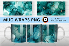 Teal Alcohol Ink Flowers Mug Wrap Sublimation Designs Product Image 1