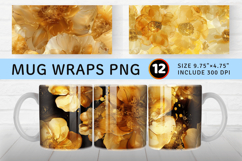 Gold Glitter Alcohol Ink Flowers Mug Wrap Sublimation Design Product Image 1