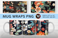 Japanese Floral Embroidery Mug Wrap Sublimation Designs Product Image 1