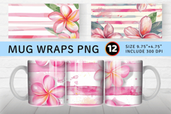 Watercolor Pink Plumeria &amp; Stripes mug wrap sublimation Desi Product Image 1