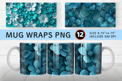 3D Turquoise Flowers Mug Wrap Sublimation Designs Product Image 1