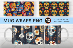 Halloween Sugar Skulls Mug Wrap Sublimation Designs Product Image 1