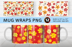 Red &amp; Yellow Cute Flowers Mug Wrap Sublimation Designs Product Image 1