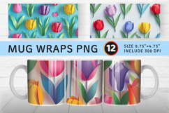 Colorful Paper Tulip Flower Mug Wrap Sublimation Designs Product Image 1