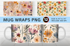 Boho Pressed Flowers Mug Wrap Sublimation Designs Product Image 1