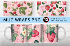 Pink Strawberry Flowers Mug Wrap Sublimation Designs Product Image 1