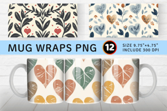 Vintage Cottagecore Hearts Leaves Mug Wrap Sublimation Desig Product Image 1