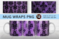 Purple and Black Damask Mug Wrap Sublimation Designs Product Image 1