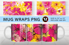 Bright Pink &amp; Yellow Flowers Mug Wrap Sublimation Designs Product Image 1