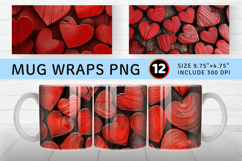 Red Wooden Hearts Mug Wrap Sublimation Designs Product Image 1