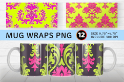 Neon Pink and Lime Damask Mug Wrap Sublimation Designs Product Image 1