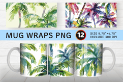 Watercolor Summer Palm Beach Mug Wrap Sublimation Designs Product Image 1
