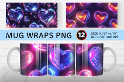 Neon 3D Puffy Glitter Hearts Mug Wrap Sublimation Designs Product Image 1