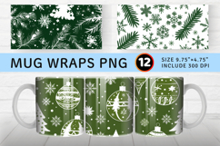 Green and White Christmas Mug Wrap Sublimation Designs Product Image 1