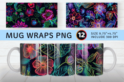 Neon Embroidery Flowers Mug Wrap Sublimation Designs Product Image 1