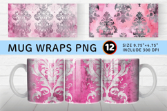 Pink and Silver Damask Mug Wrap Sublimation Designs Product Image 1