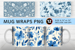 French Cottagecore Blue Floral Mug Wrap Sublimation Designs Product Image 1