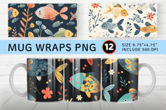 Cute Floral Fishes Mug Wrap Sublimation Designs Product Image 1