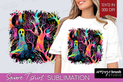 Neon Halloween Square Tshirt Background - Spooky PNG Product Image 1