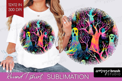 Neon Halloween Round Tshirt Background - Spooky PNG Product Image 1
