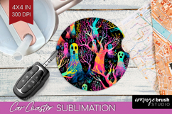 Neon Halloween Car Coaster - Spooky Coaster PNG Sublimation Product Image 1