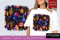 Neon Halloween Square Tshirt Background - Spooky PNG Product Image 1