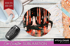 Neon Halloween Car Coaster - Spooky Coaster PNG Sublimation Product Image 1
