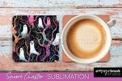 Neon Halloween Coasters - Spooky Square Coaster Sublimation Product Image 1