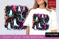 Neon Halloween Square Tshirt Background - Spooky PNG Product Image 1