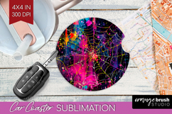 Neon Halloween Car Coaster - Spooky Coaster PNG Sublimation Product Image 1