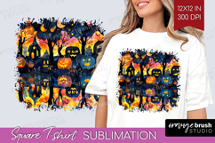 Neon Halloween Square Tshirt Background - Spooky PNG Product Image 1