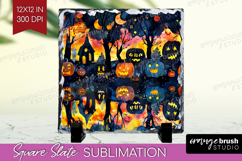 Neon Halloween Slate PNG - Spooky Square Slate Sublimation Product Image 1
