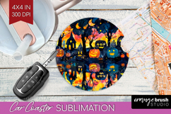 Neon Halloween Car Coaster - Spooky Coaster PNG Sublimation Product Image 1