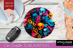 Neon Halloween Car Coaster - Spooky Coaster PNG Sublimation Product Image 1