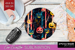 Neon Halloween Car Coaster - Spooky Coaster PNG Sublimation Product Image 1
