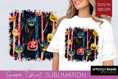 Neon Halloween Square Tshirt Background - Spooky PNG Product Image 1