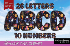 Neon Halloween Doodle Aphabet Clipart - Spooky Letters PNG Product Image 1