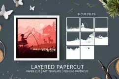 Fishing layered papercut| SVG Fishing 3D Paper Cut Light box Product Image 1