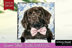 Newfoundland Dog Slate PNG Blue Toile Square Slate Product Image 1
