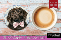 Newfoundland Dog Round Coaster Blue Toile Coaster PNG Product Image 1