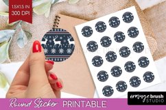 Nordic Christmas Round Sticker - Printable Sticker Sheet Product Image 1