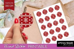 Nordic Christmas Round Sticker - Printable Sticker Sheet Product Image 1