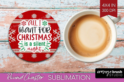 Funny Christmas Quote Round Coaster - Knitted Xmas Coaster Product Image 1
