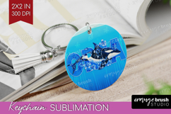 Orca Floral Keychain PNG Sea Blue Keychain Sublimation Product Image 1
